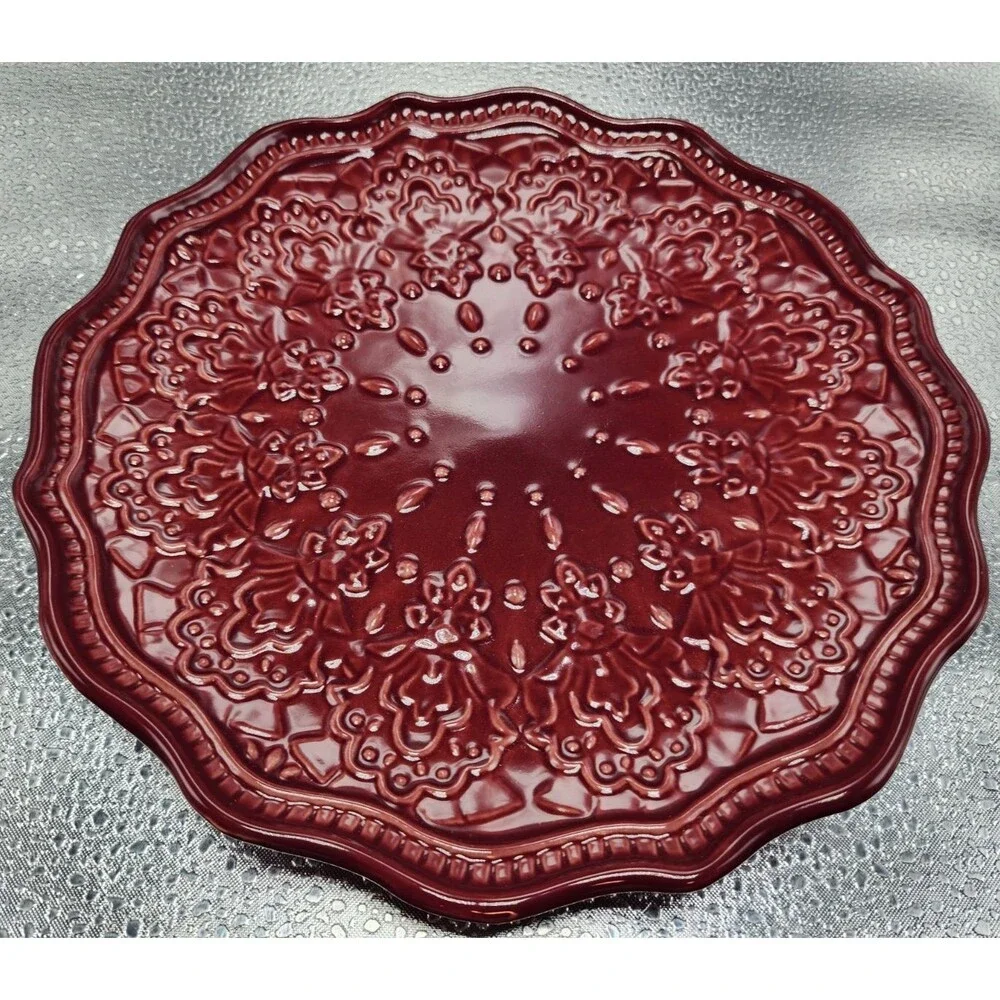 Pioneer Woman ~ Red ~ FARMHOUSE LACE Stoneware Salad Plates (Set of 3) READ!!